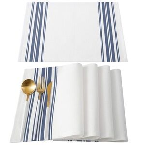 Navy Blue Striped Placemats Set of 6,Modern White Striped Abstract Art Placemats